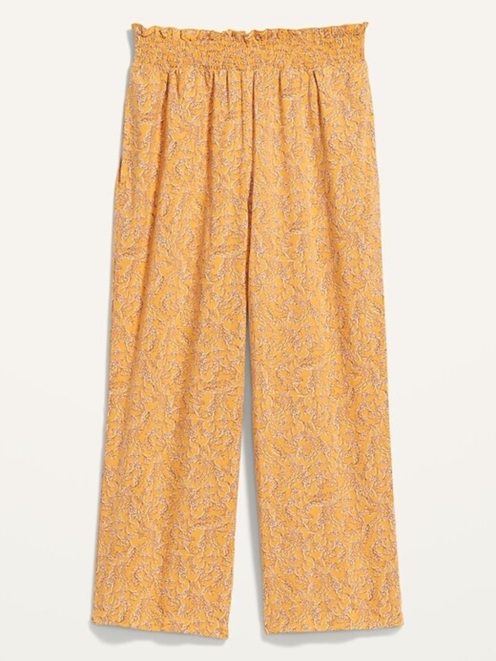 Old Navy | Yellow Floral Wide-Leg Smocked High-Waisted Pants, Size M